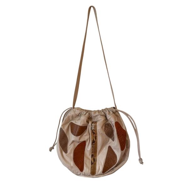 1980s Exotic Patchwork Leather Drawstring Shoulder Bag - Picture 2 of 9